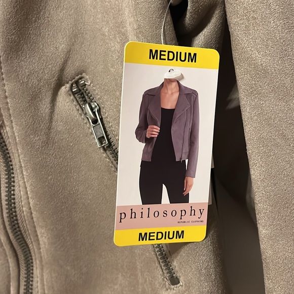 Philosophy Republic Clothing medium moto style jacket faux leather taupe - Picture 4 of 8